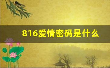 816爱情密码是什么意思_816的寓意和象征