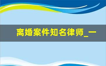 离婚案件知名律师_一般离婚的律师费是多少